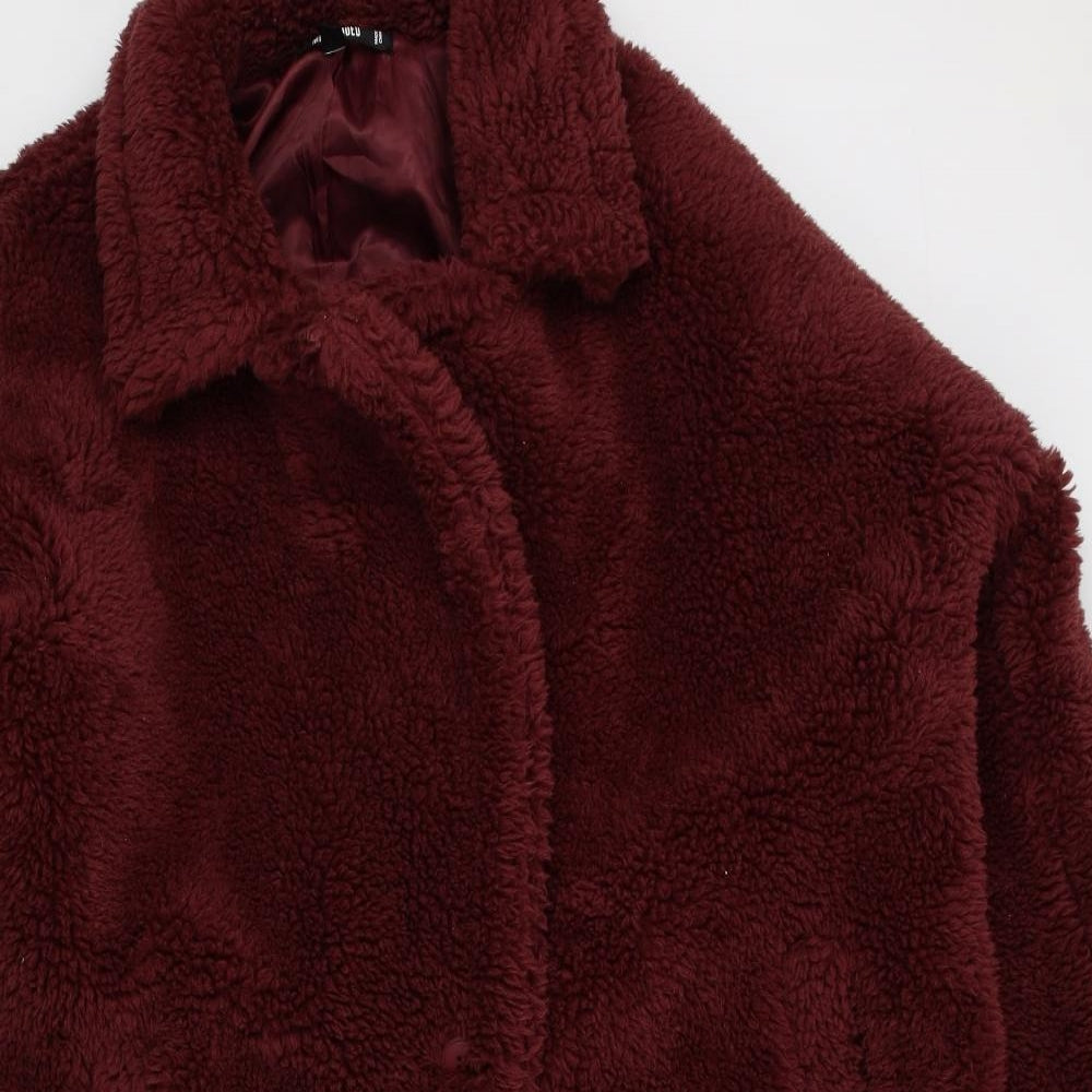 Missguided Womens Red Overcoat Coat Size 12 Button - Faux Fur