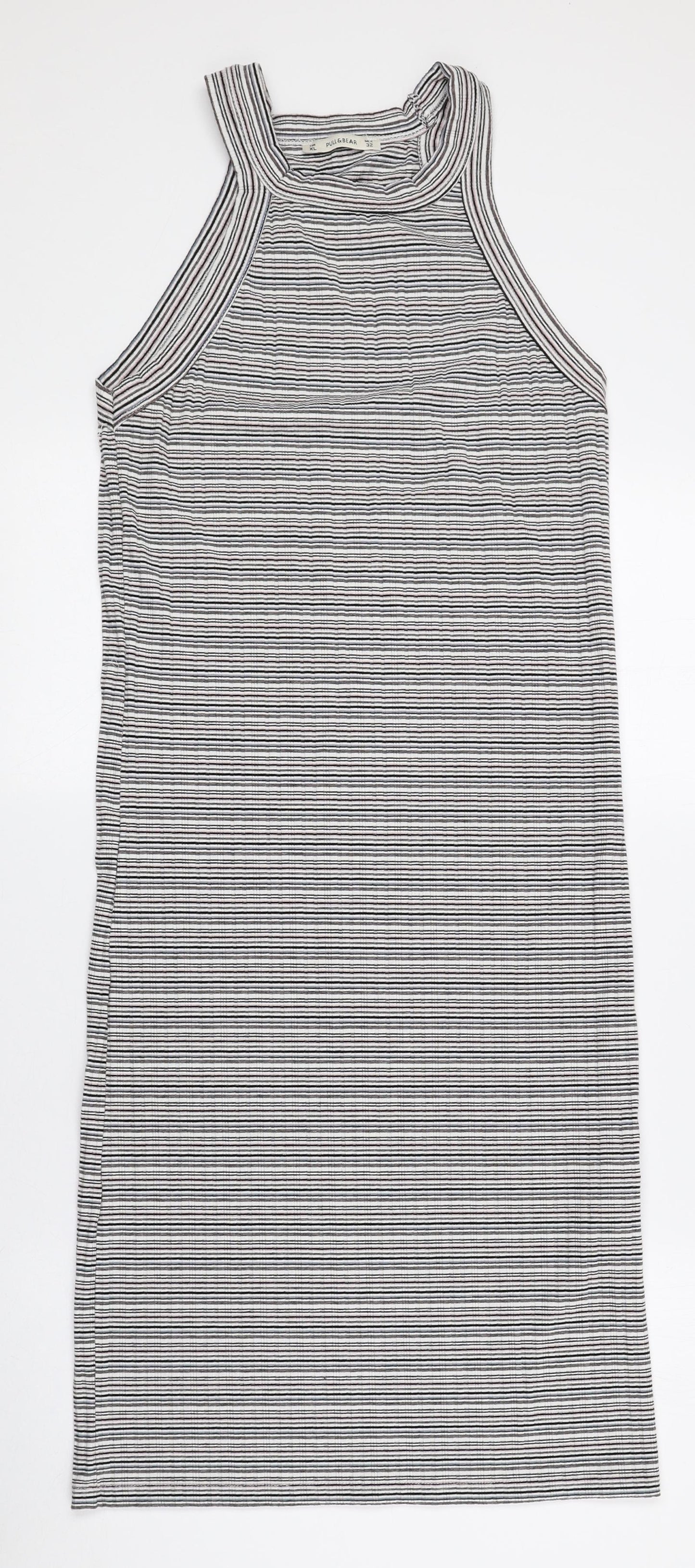 Pull&Bear Womens Multicoloured Striped Polyester Bodycon Size 12 Crew Neck