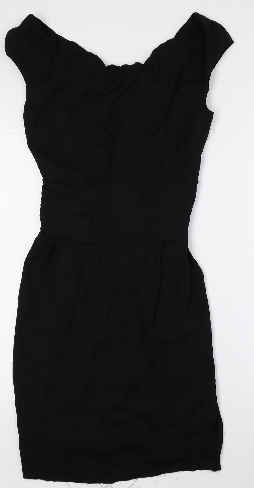 NICOLE FARHI Womens Black Viscose Fit & Flare Size 8 Cowl Neck Button - Tie String