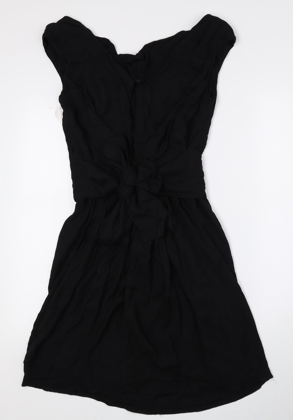 NICOLE FARHI Womens Black Viscose Fit & Flare Size 8 Cowl Neck Button - Tie String