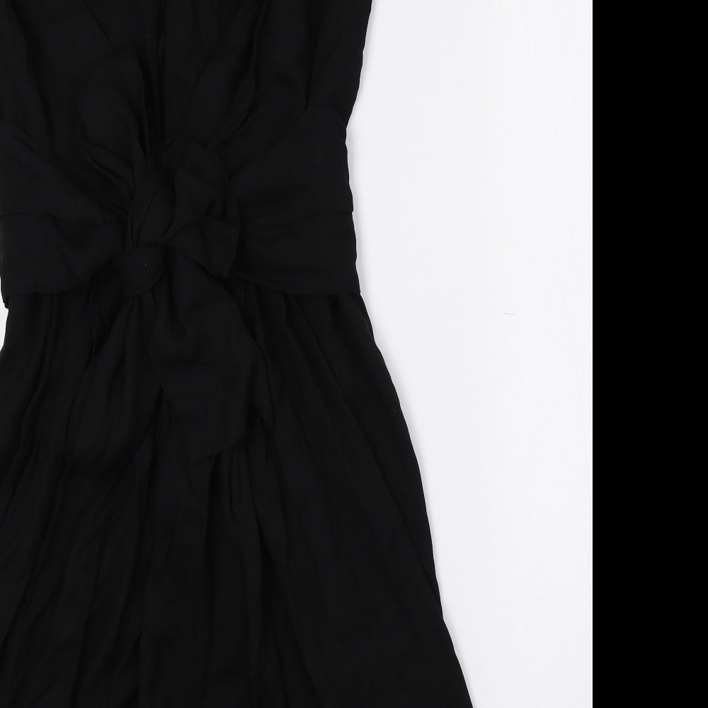 NICOLE FARHI Womens Black Viscose Fit & Flare Size 8 Cowl Neck Button - Tie String