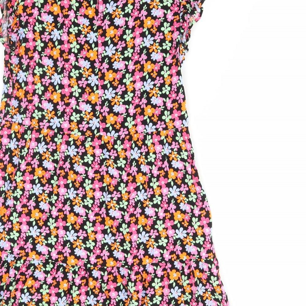 Primark Girls Multicoloured Floral Viscose Shift Size 12-13 Years Round Neck Button