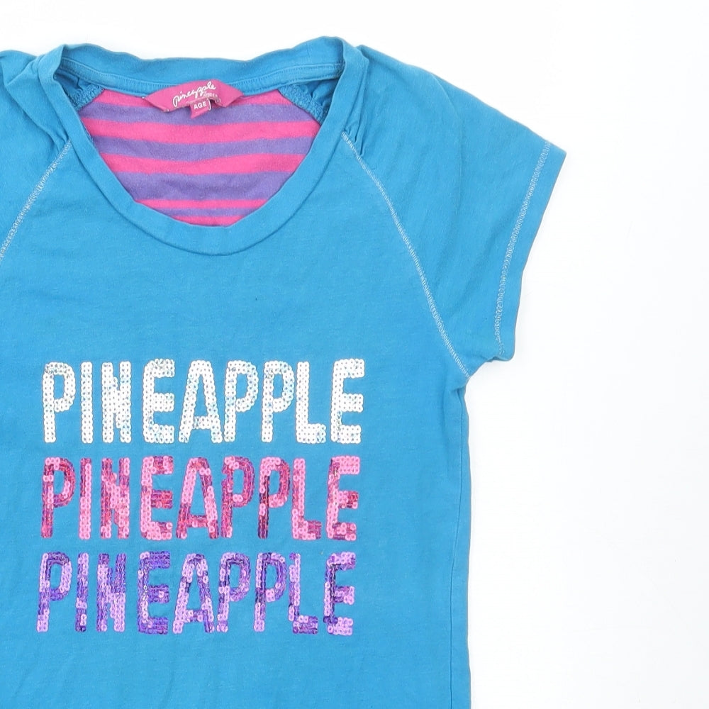 Pineapple Girls Blue Cotton Basic T-Shirt Size 11-12 Years Round Neck Pullover