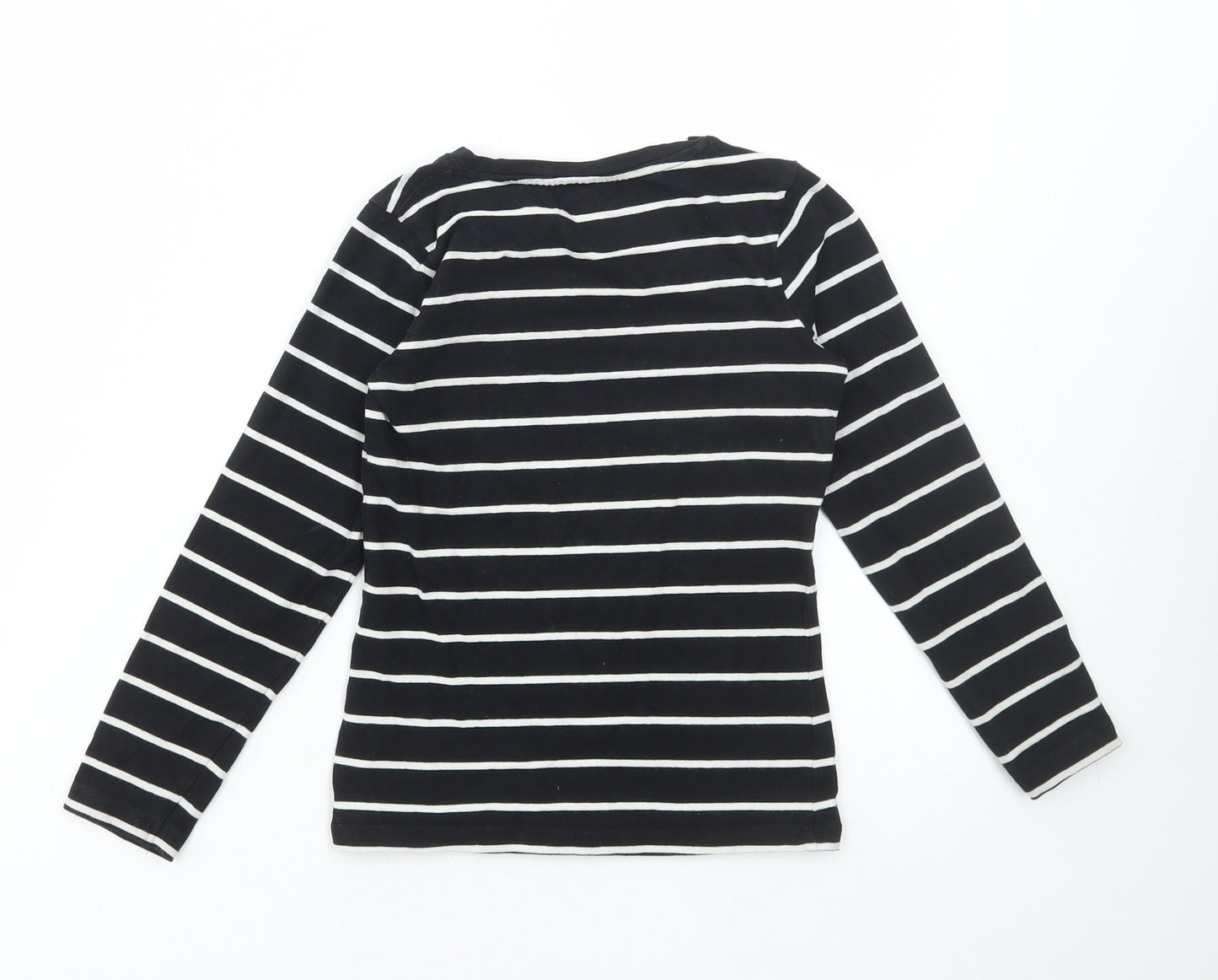Young Dimension Girls Black Striped Polyester Basic T-Shirt Size 10-11 Years Round Neck Pullover
