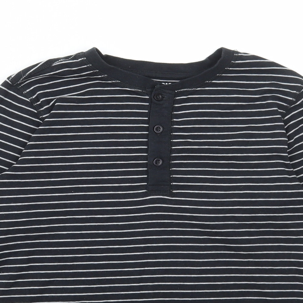 BHS Boys Black Striped Cotton Basic T-Shirt Size 10-11 Years Henley Button