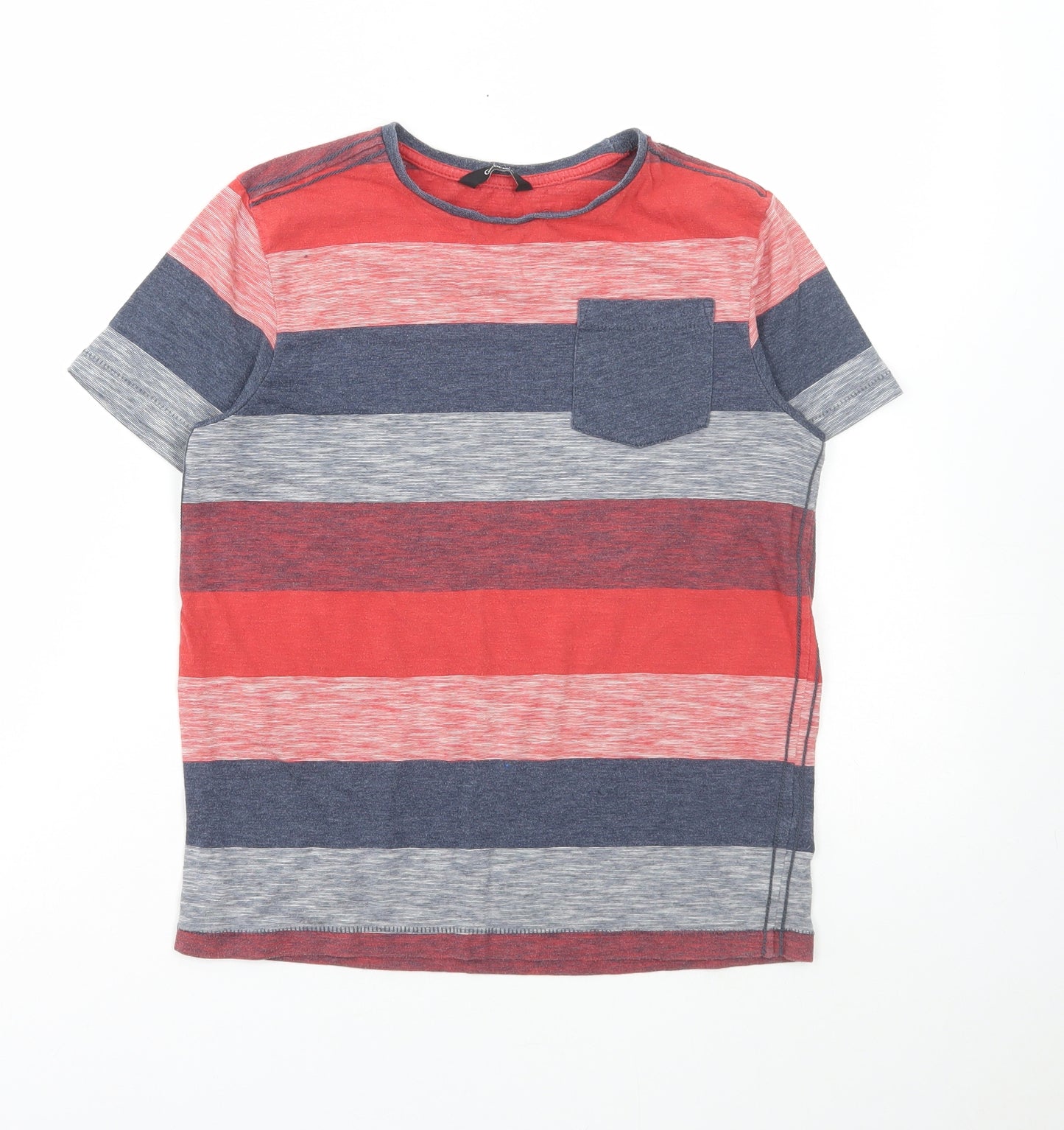 George Boys Multicoloured Striped Cotton Basic T-Shirt Size 11-12 Years Round Neck Pullover