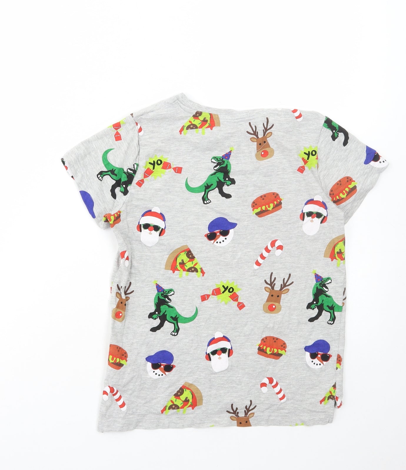 NEXT Boys Grey Geometric Cotton Basic T-Shirt Size 9 Years Round Neck Pullover - Dinosaur, Christmas