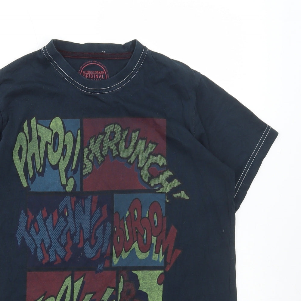 Matalan Boys Blue Cotton Basic T-Shirt Size 10-11 Years Round Neck Pullover