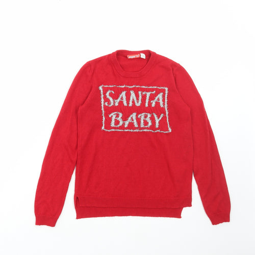 pepperts Girls Red Round Neck Polyacrylate Fibre Pullover Jumper Size 10-11 Years Pullover - Santa Baby