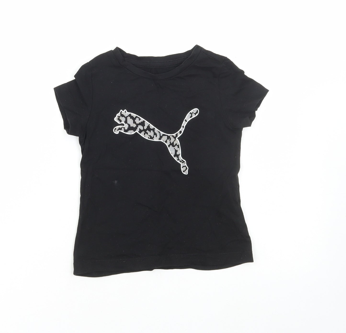 PUMA Girls Black Cotton Basic T-Shirt Size 3-4 Years Round Neck Pullover