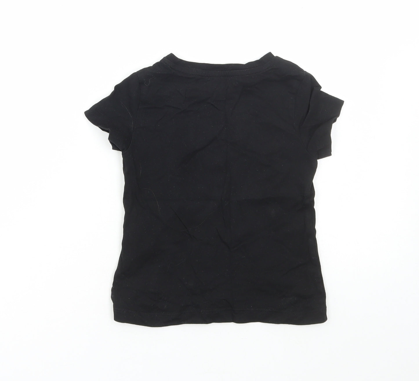 PUMA Girls Black Cotton Basic T-Shirt Size 3-4 Years Round Neck Pullover