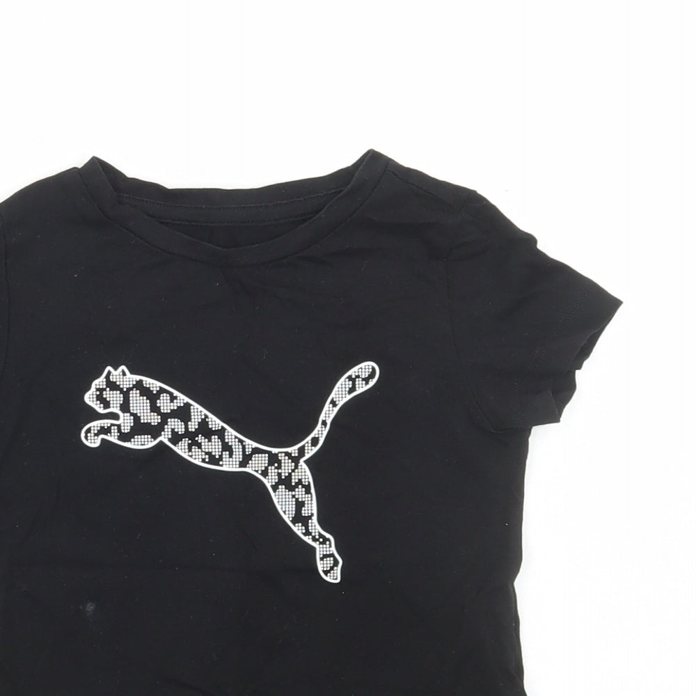 PUMA Girls Black Cotton Basic T-Shirt Size 3-4 Years Round Neck Pullover