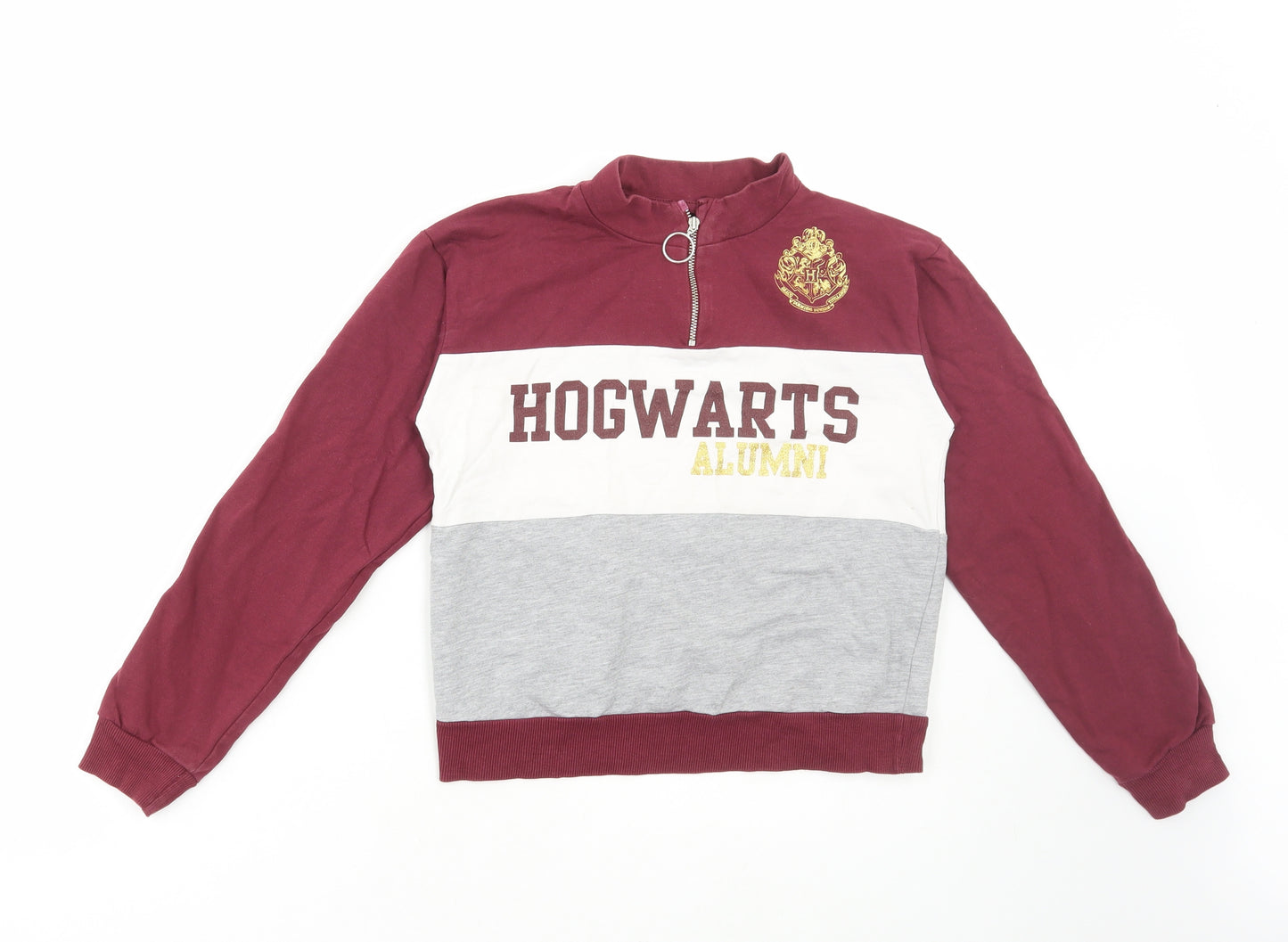 George Girls Red Colourblock Cotton Pullover Sweatshirt Size 11-12 Years Zip - Hogwarts