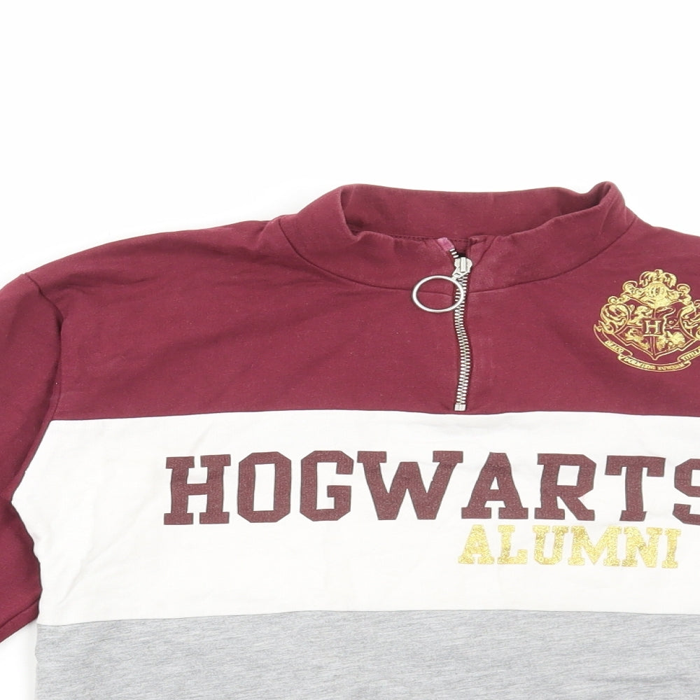 George Girls Red Colourblock Cotton Pullover Sweatshirt Size 11-12 Years Zip - Hogwarts