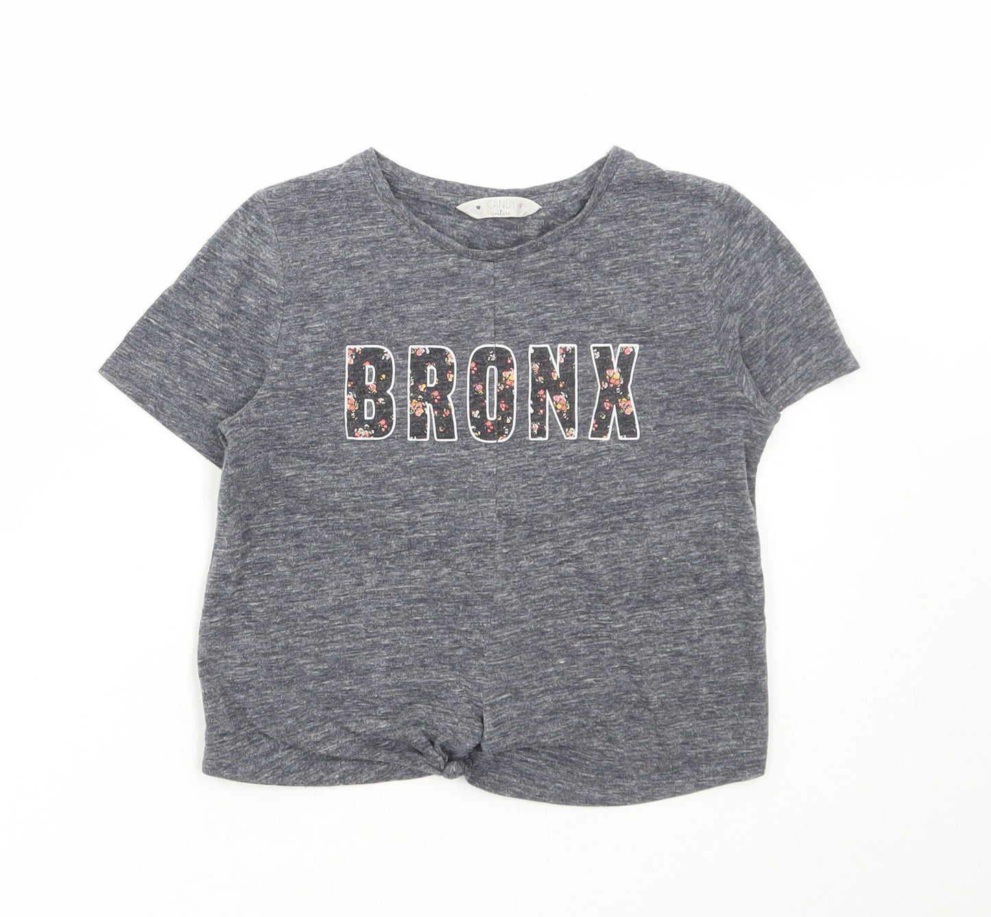 Matalan Girls Grey Floral Cotton Cropped T-Shirt Size 9 Years Round Neck Pullover - Bronx
