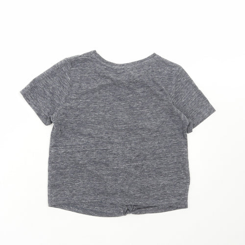 Matalan Girls Grey Floral Cotton Cropped T-Shirt Size 9 Years Round Neck Pullover - Bronx