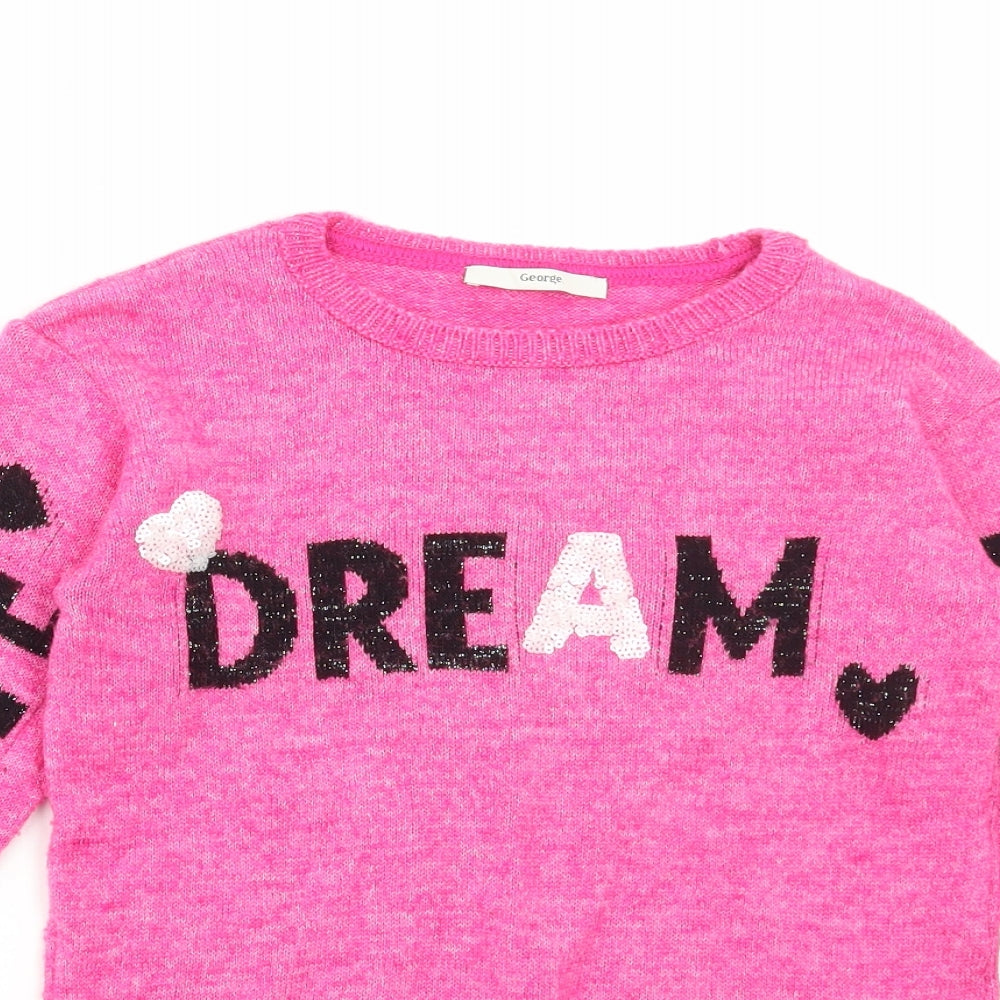 George Girls Pink Round Neck Acrylic Pullover Jumper Size 8-9 Years Pullover - Dream