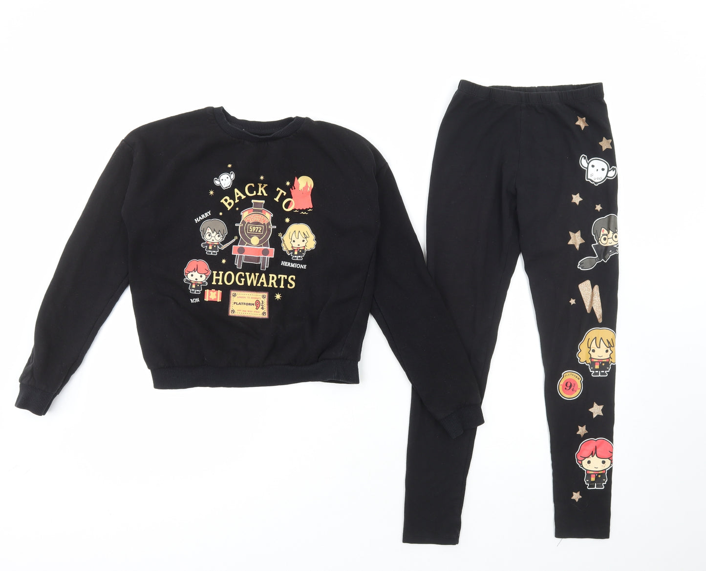 Primark Girls Black Cotton Trousers Outfit/Set Size 11-12 Years Pullover - Harry Potter