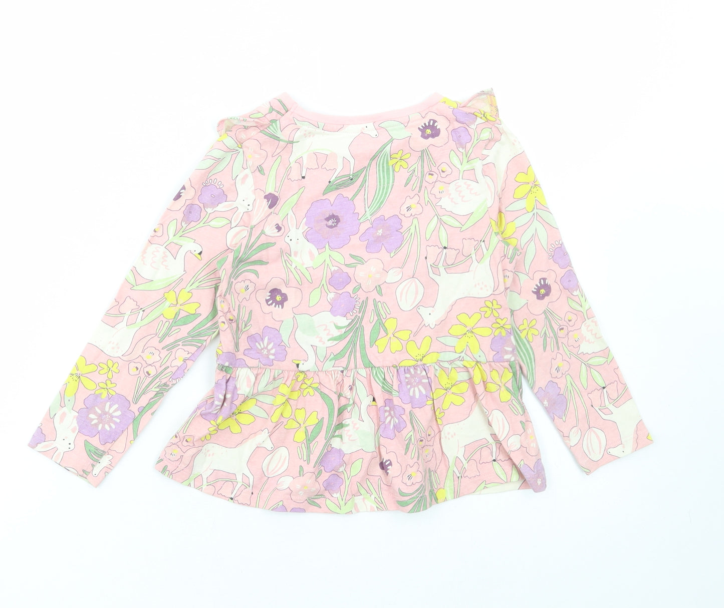 Nutmeg Girls Pink Geometric Cotton Basic T-Shirt Size 4-5 Years Round Neck Pullover - Bunny Print