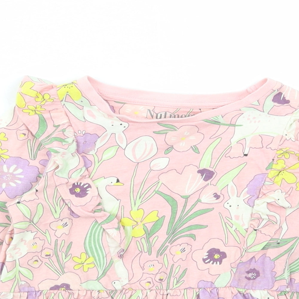 Nutmeg Girls Pink Geometric Cotton Basic T-Shirt Size 4-5 Years Round Neck Pullover - Bunny Print