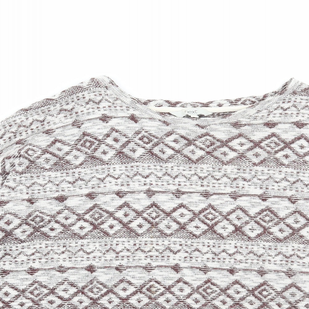 NEXT Womens White Geometric Cotton Basic T-Shirt Size 14 Round Neck