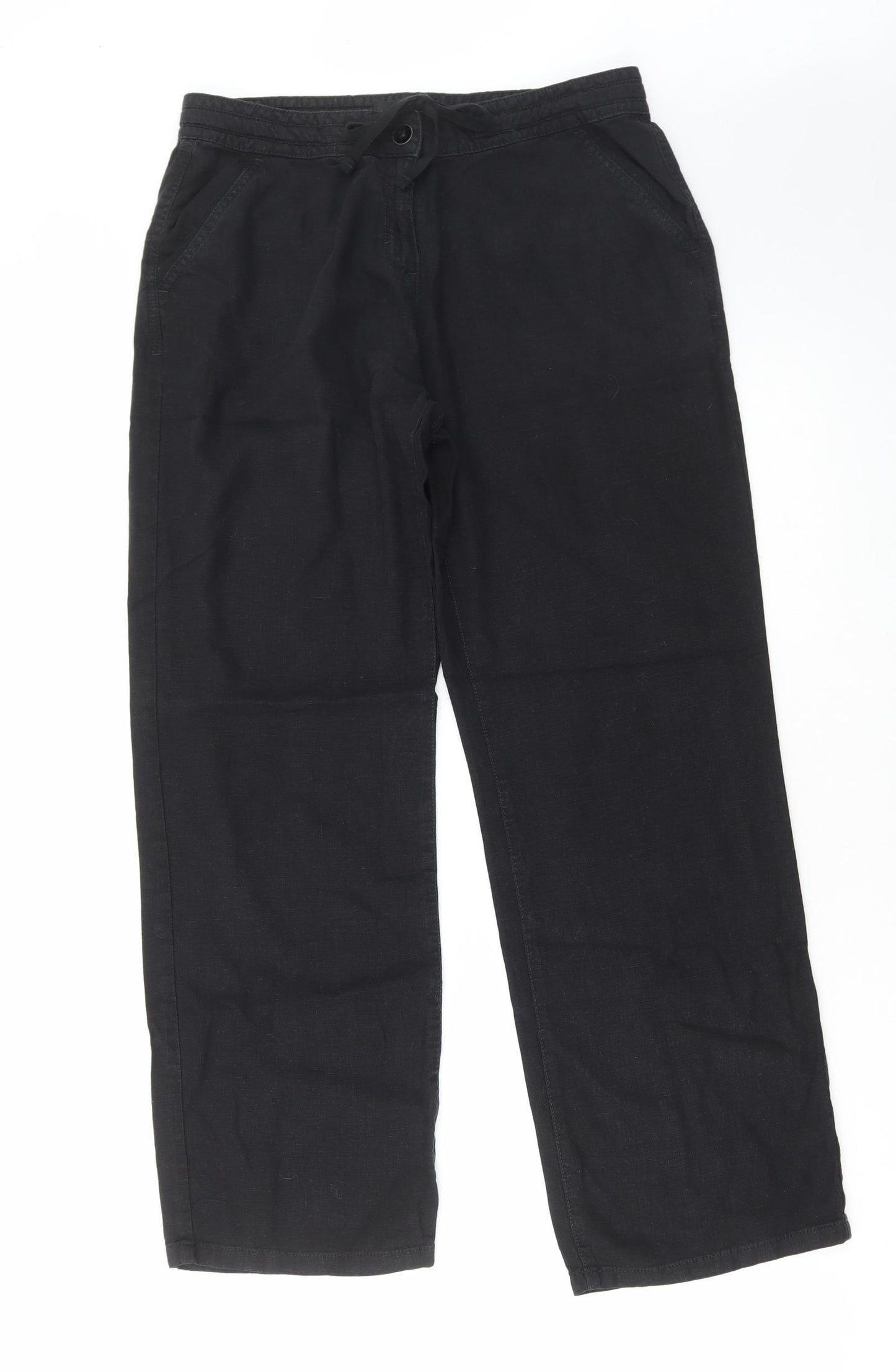 NEXT Womens Black Viscose Trousers Size 12 L29 in Regular Drawstring