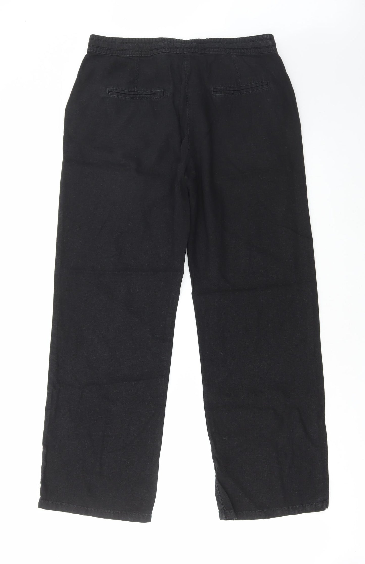 NEXT Womens Black Viscose Trousers Size 12 L29 in Regular Drawstring
