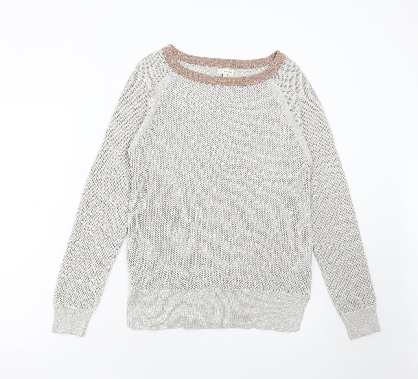 River Island Womens Grey Boat Neck Viscose Pullover Jumper Size 12