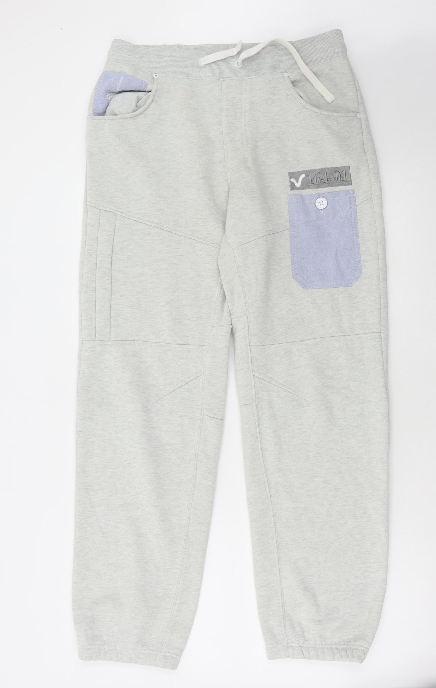 Voi Mens Grey Cotton Jogger Trousers Size M L31 in Regular Drawstring