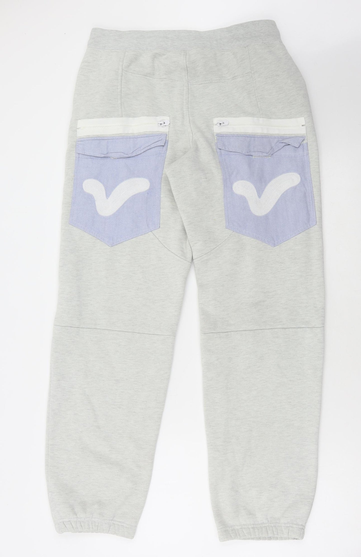 Voi Mens Grey Cotton Jogger Trousers Size M L31 in Regular Drawstring