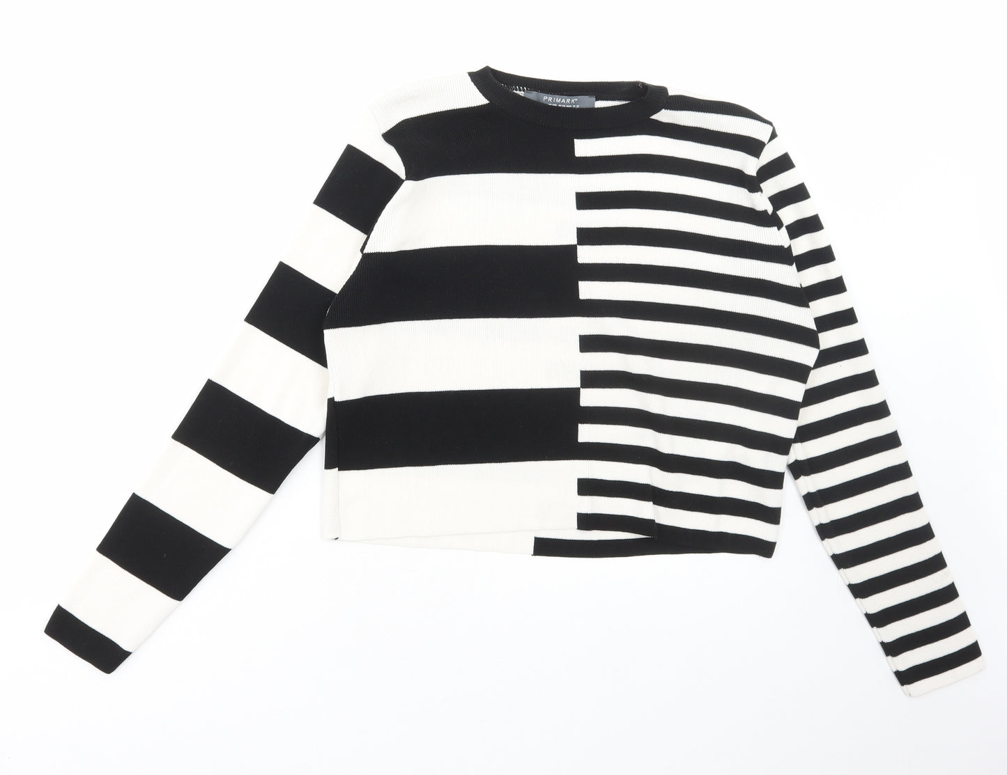 Primark Womens Black Round Neck Striped Acrylic Pullover Jumper Size XL