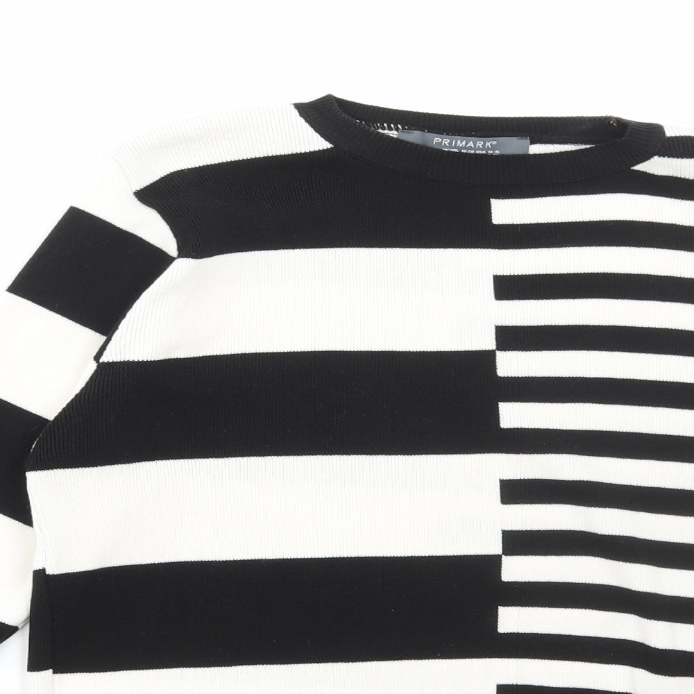 Primark Womens Black Round Neck Striped Acrylic Pullover Jumper Size XL