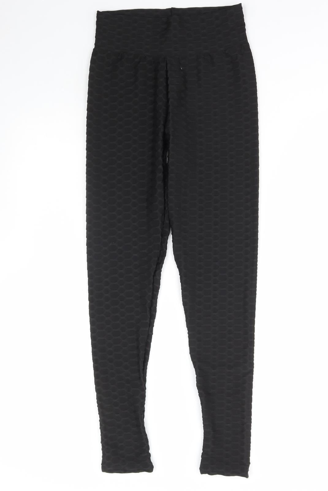 Preworn Womens Black Geometric Polyamide Compression Leggings Size L L32 in Regular Pullover