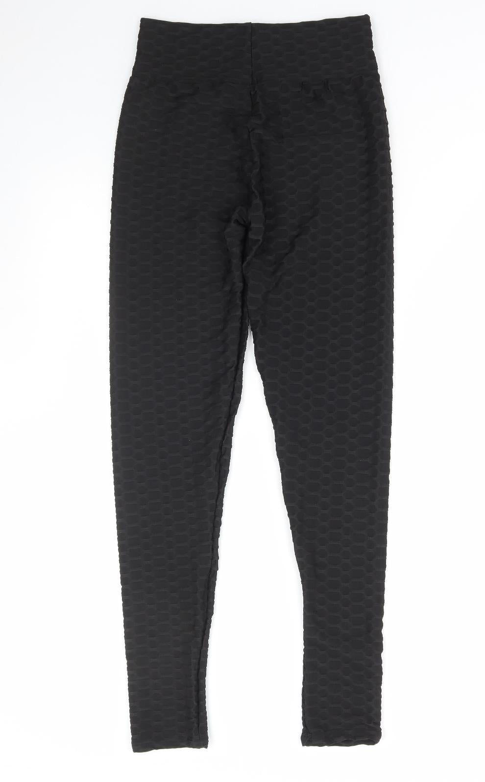 Preworn Womens Black Geometric Polyamide Compression Leggings Size L L32 in Regular Pullover