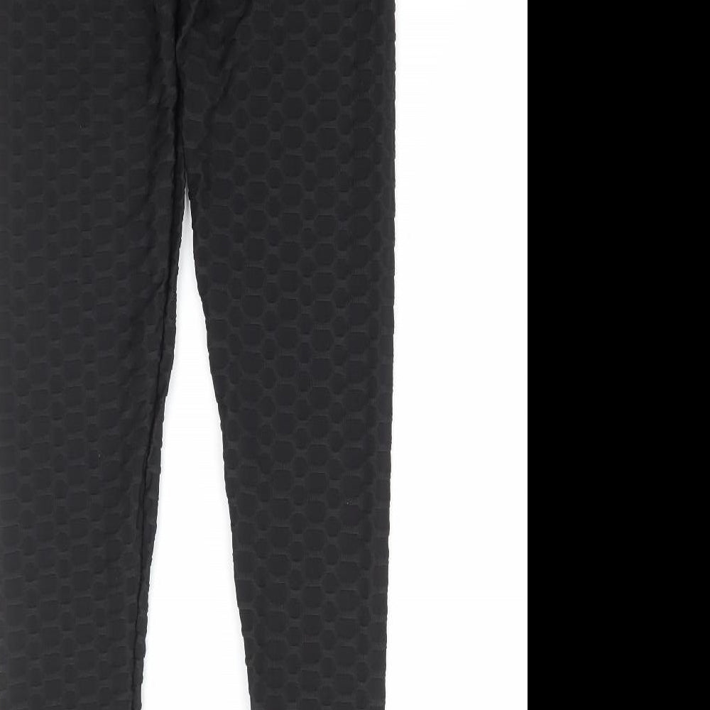 Preworn Womens Black Geometric Polyamide Compression Leggings Size L L32 in Regular Pullover