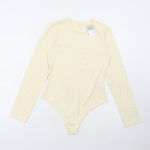 Primark Womens Ivory Cotton Bodysuit One-Piece Size S Snap