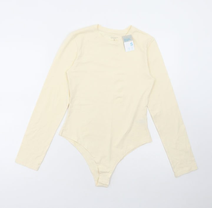 Primark Womens Ivory Cotton Bodysuit One-Piece Size S Snap