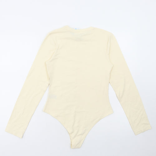 Primark Womens Ivory Cotton Bodysuit One-Piece Size S Snap