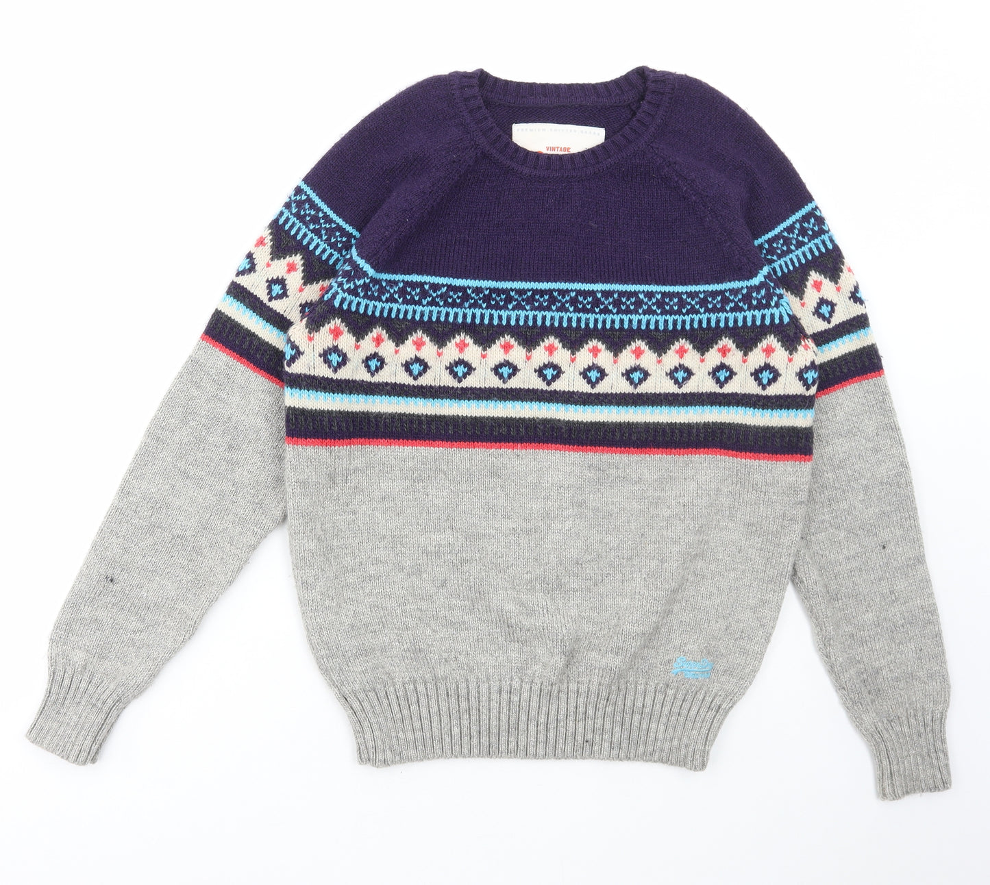 Superdry Womens Multicoloured Round Neck Fair Isle Acrylic Pullover Jumper Size XL