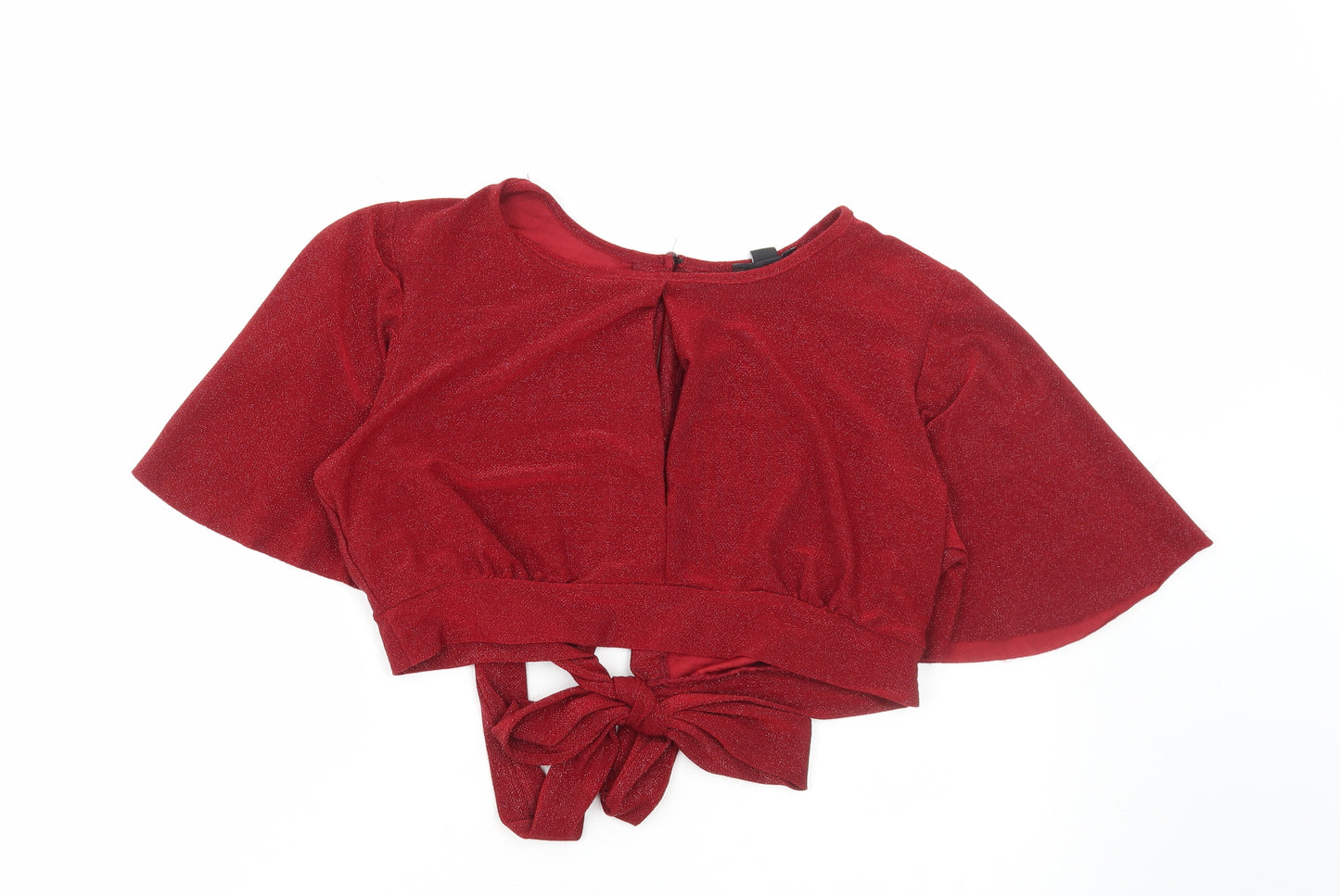 New Look Womens Red Polyester Cropped Blouse Size 16 Round Neck