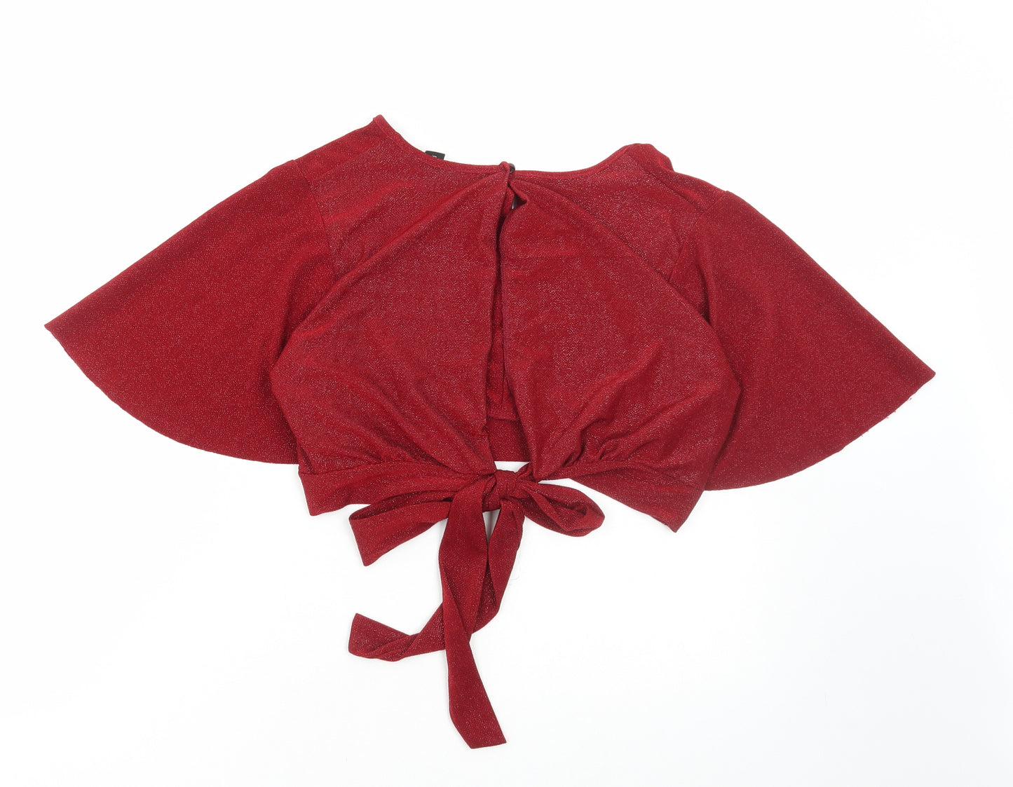 New Look Womens Red Polyester Cropped Blouse Size 16 Round Neck