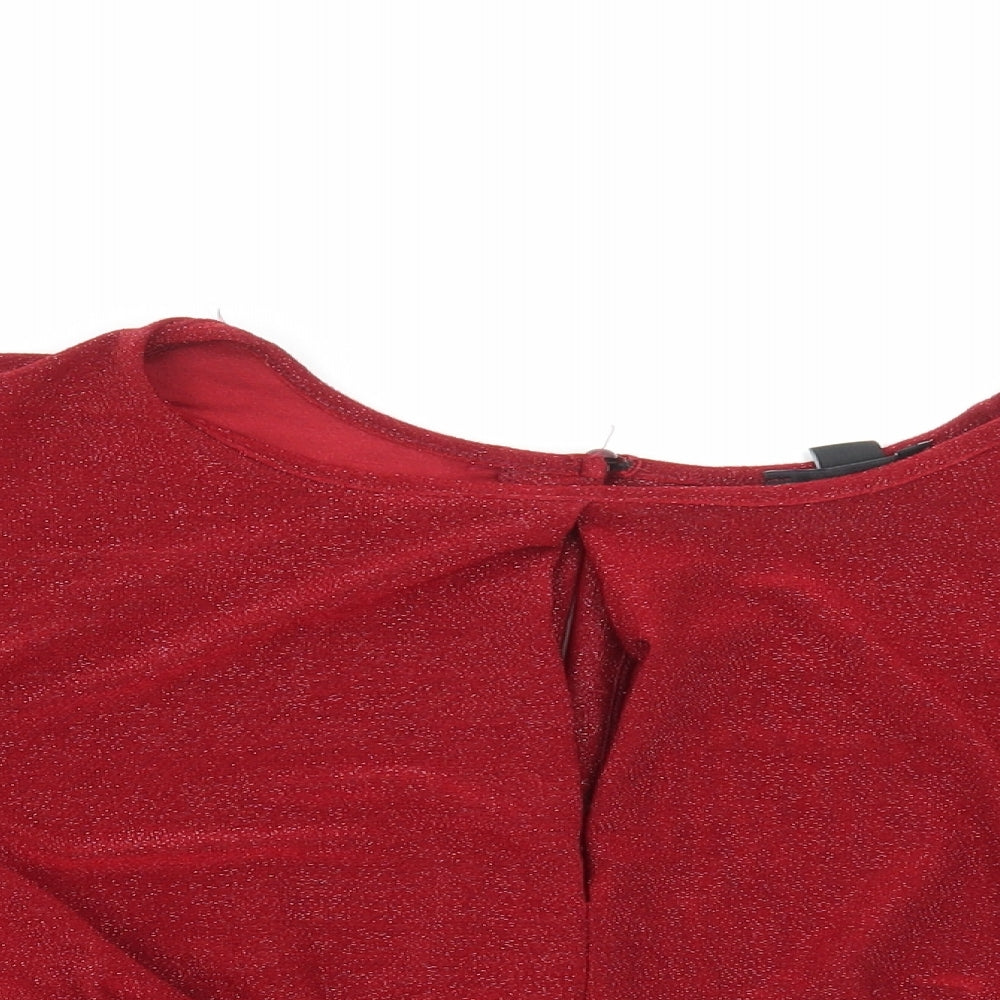 New Look Womens Red Polyester Cropped Blouse Size 16 Round Neck
