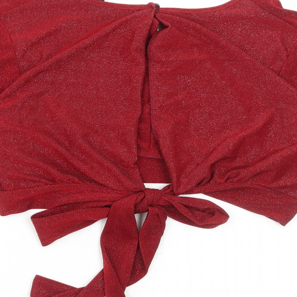 New Look Womens Red Polyester Cropped Blouse Size 16 Round Neck