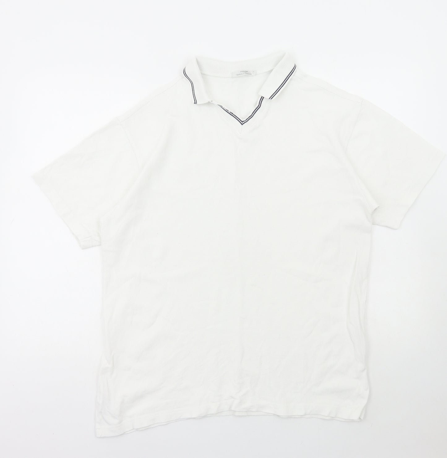 Marks and Spencer Mens White Cotton Polo Size L Collared Pullover