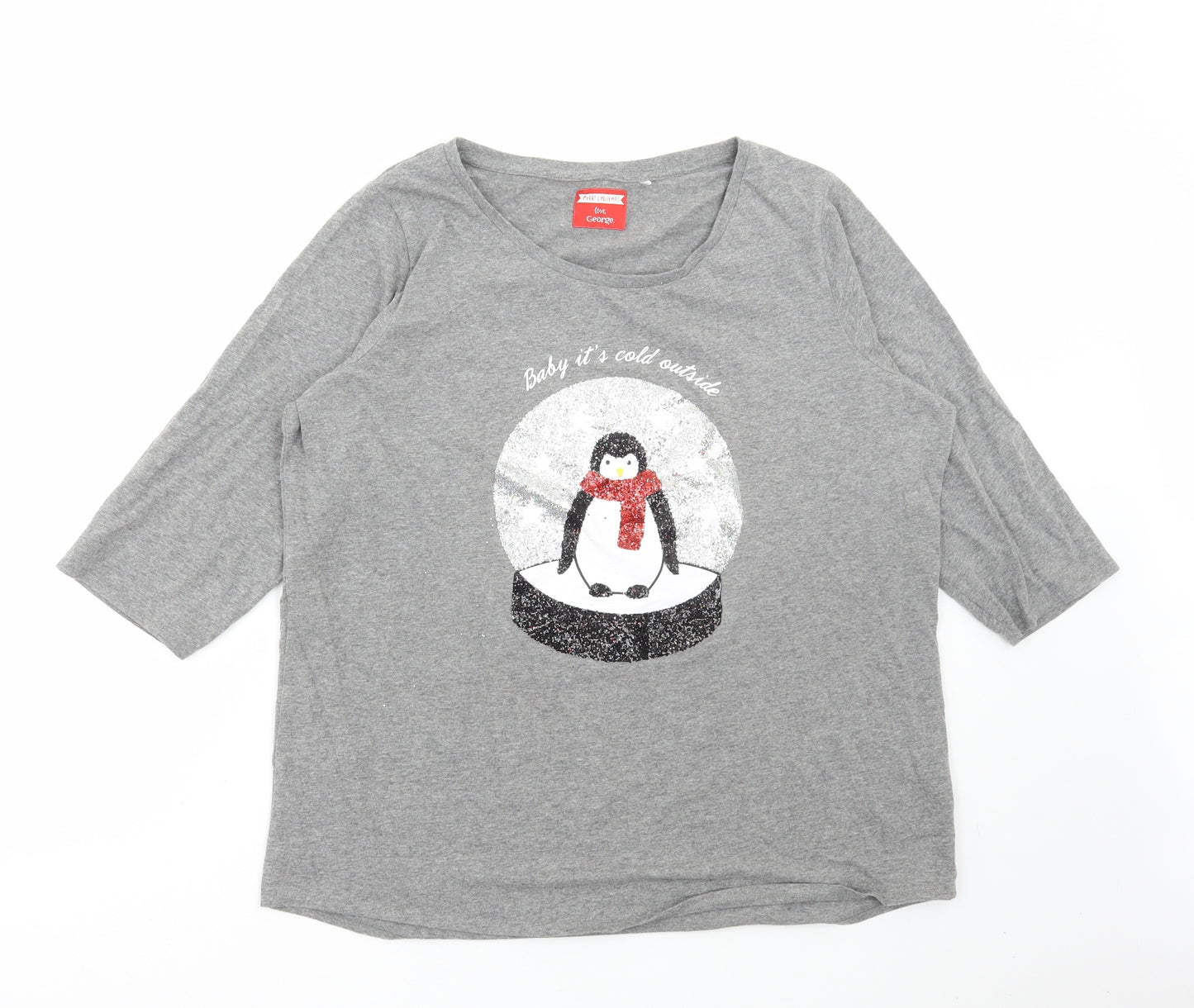 George Womens Grey Polyester Basic T-Shirt Size L Round Neck - Christmas, Snowglobe