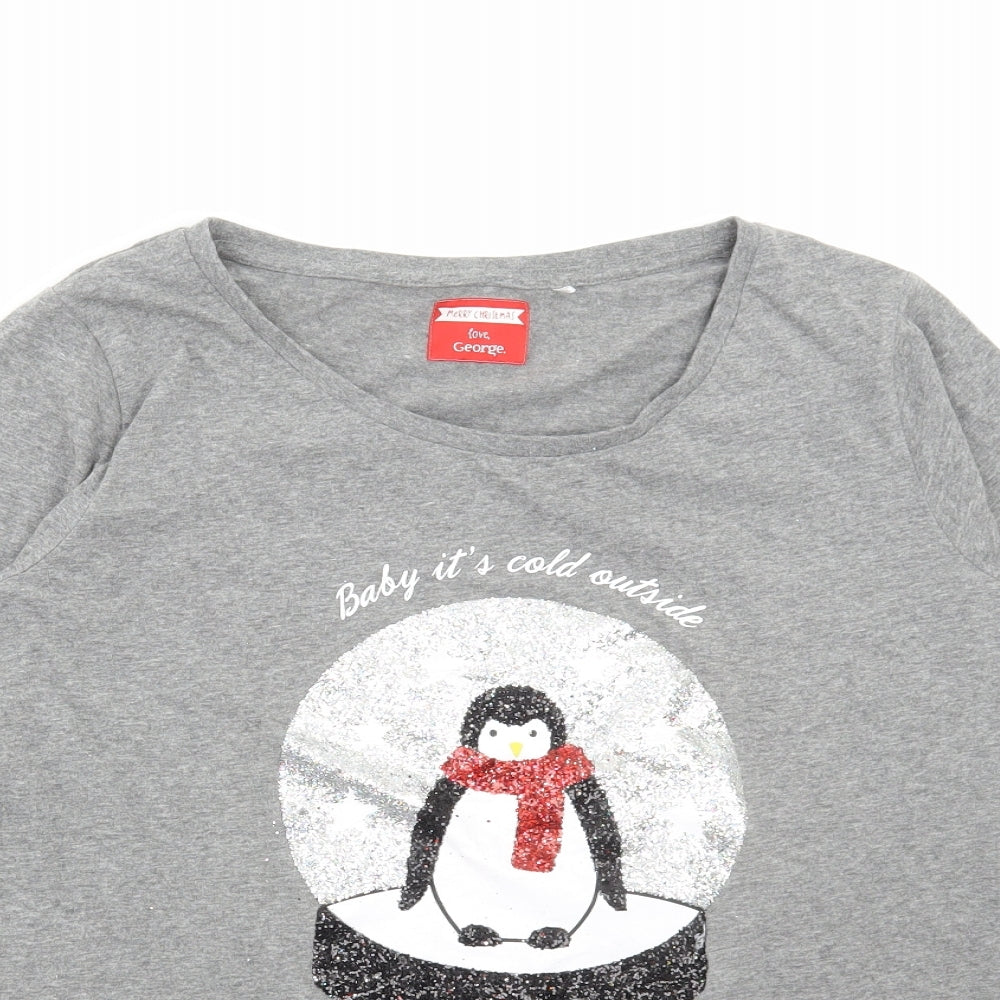 George Womens Grey Polyester Basic T-Shirt Size L Round Neck - Christmas, Snowglobe
