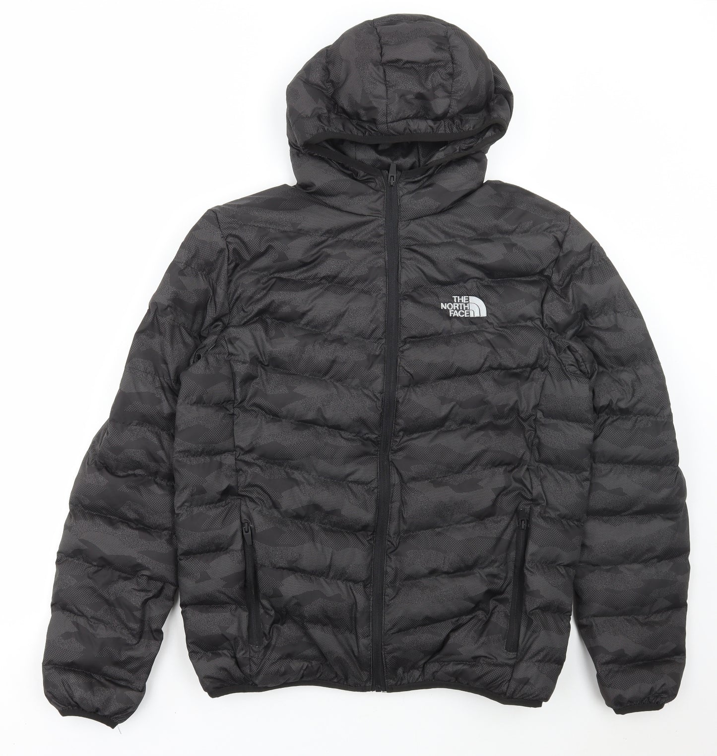The North Face Mens Grey Camouflage Puffer Jacket Coat Size L Zip