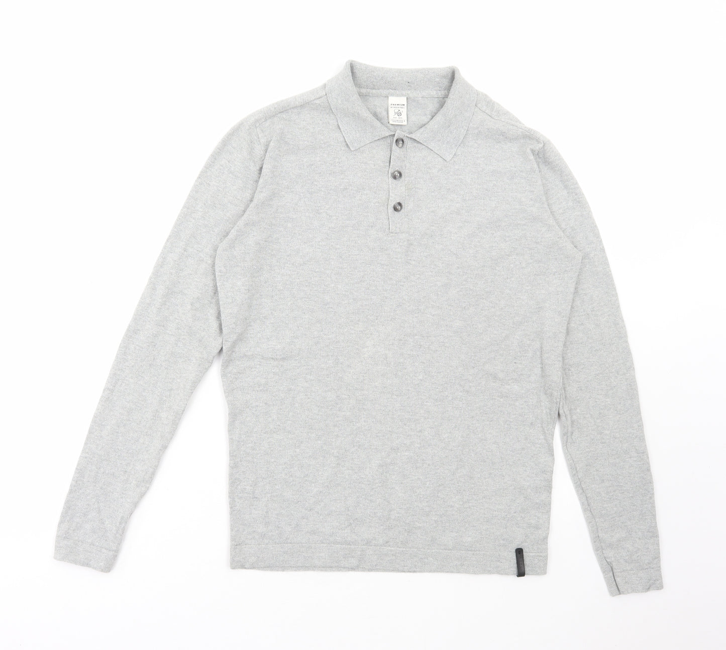 JACK & JONES Mens Grey Cotton Polo Size S Collared Button