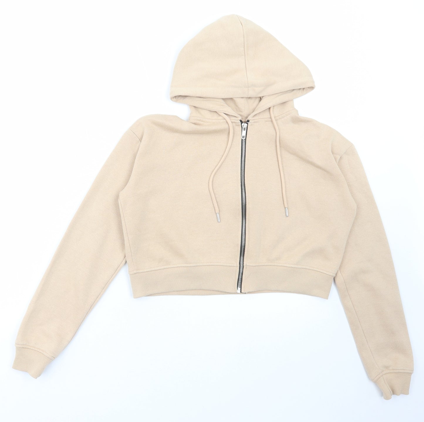 PRETTYLITTLETHING Womens Beige Cotton Full Zip Hoodie Size S Zip