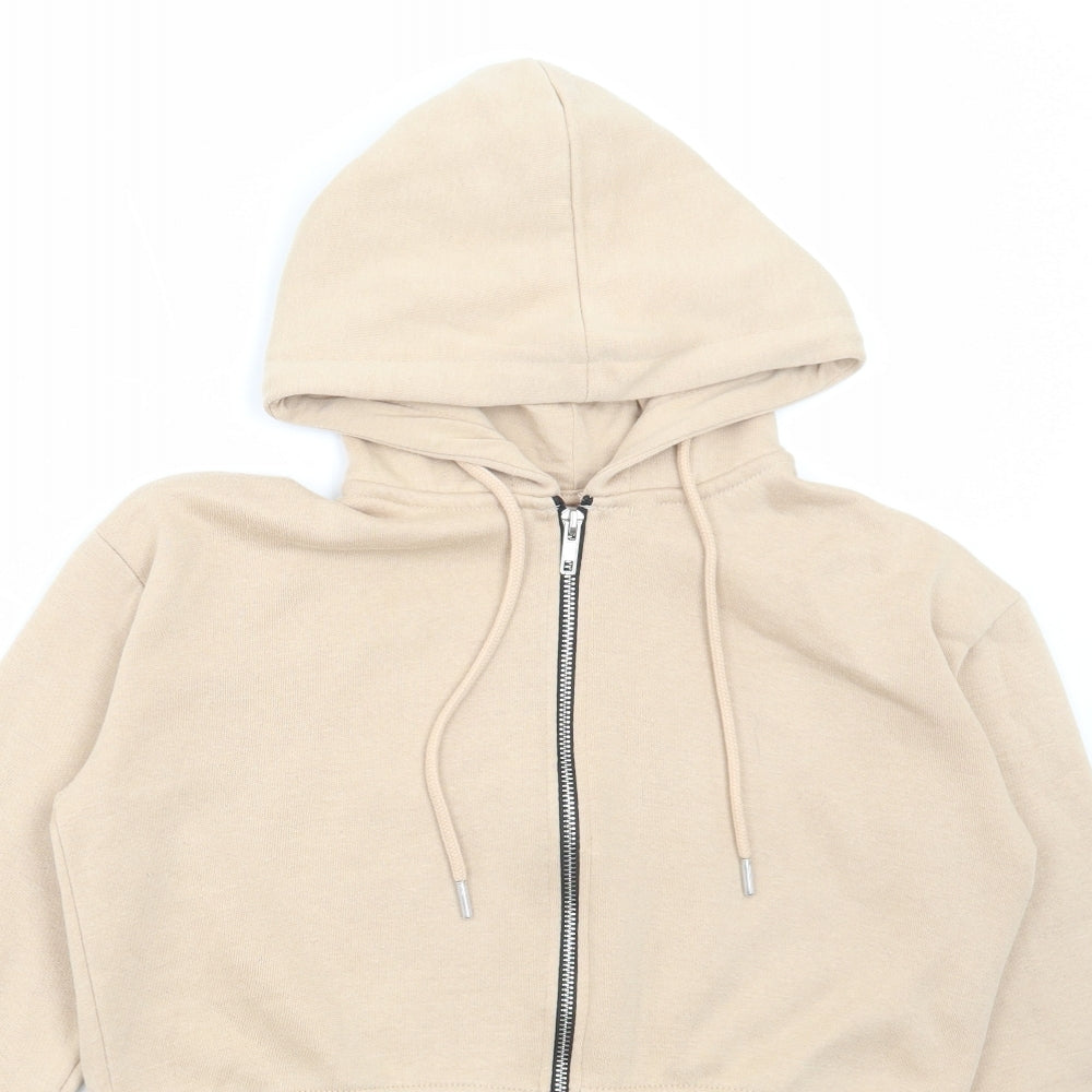 PRETTYLITTLETHING Womens Beige Cotton Full Zip Hoodie Size S Zip